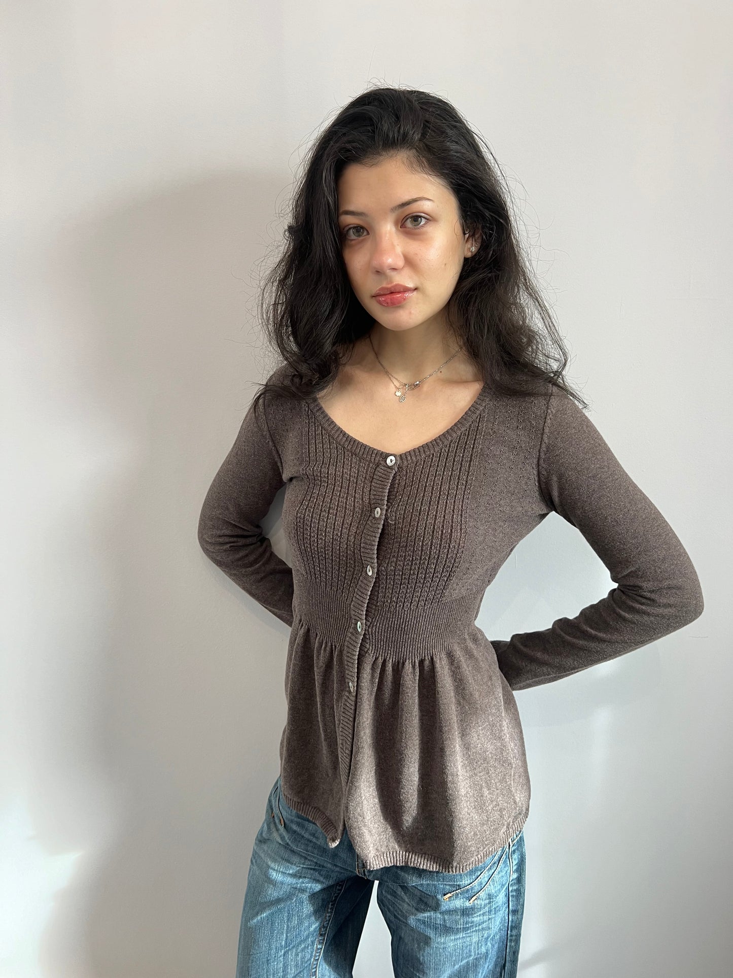 Brown Knit Babydoll Top
