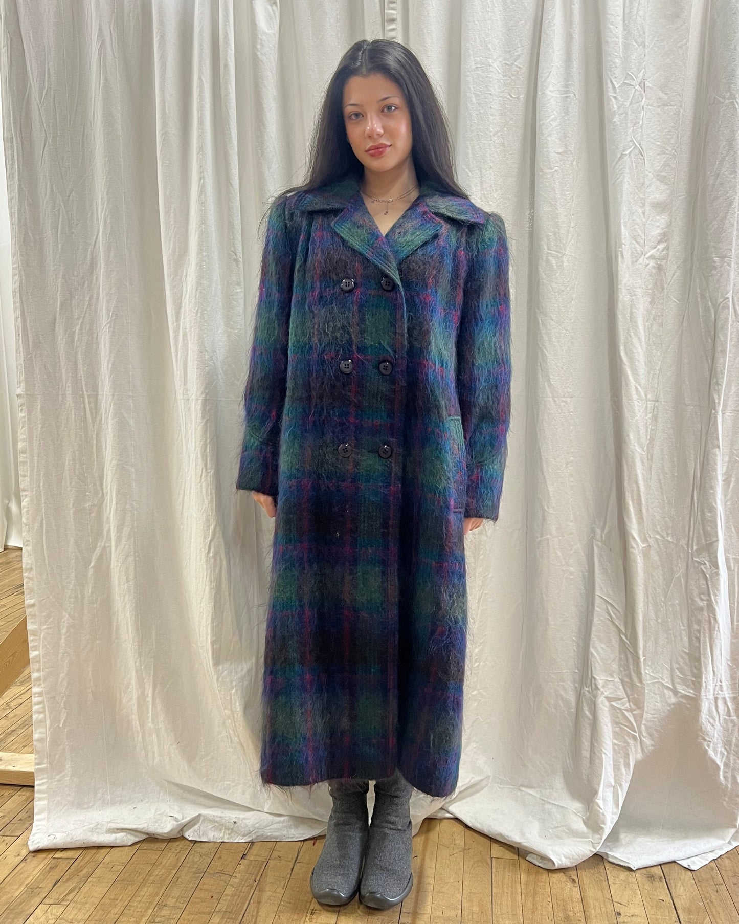 1980’s Plaid Wool Double Breasted Coat
