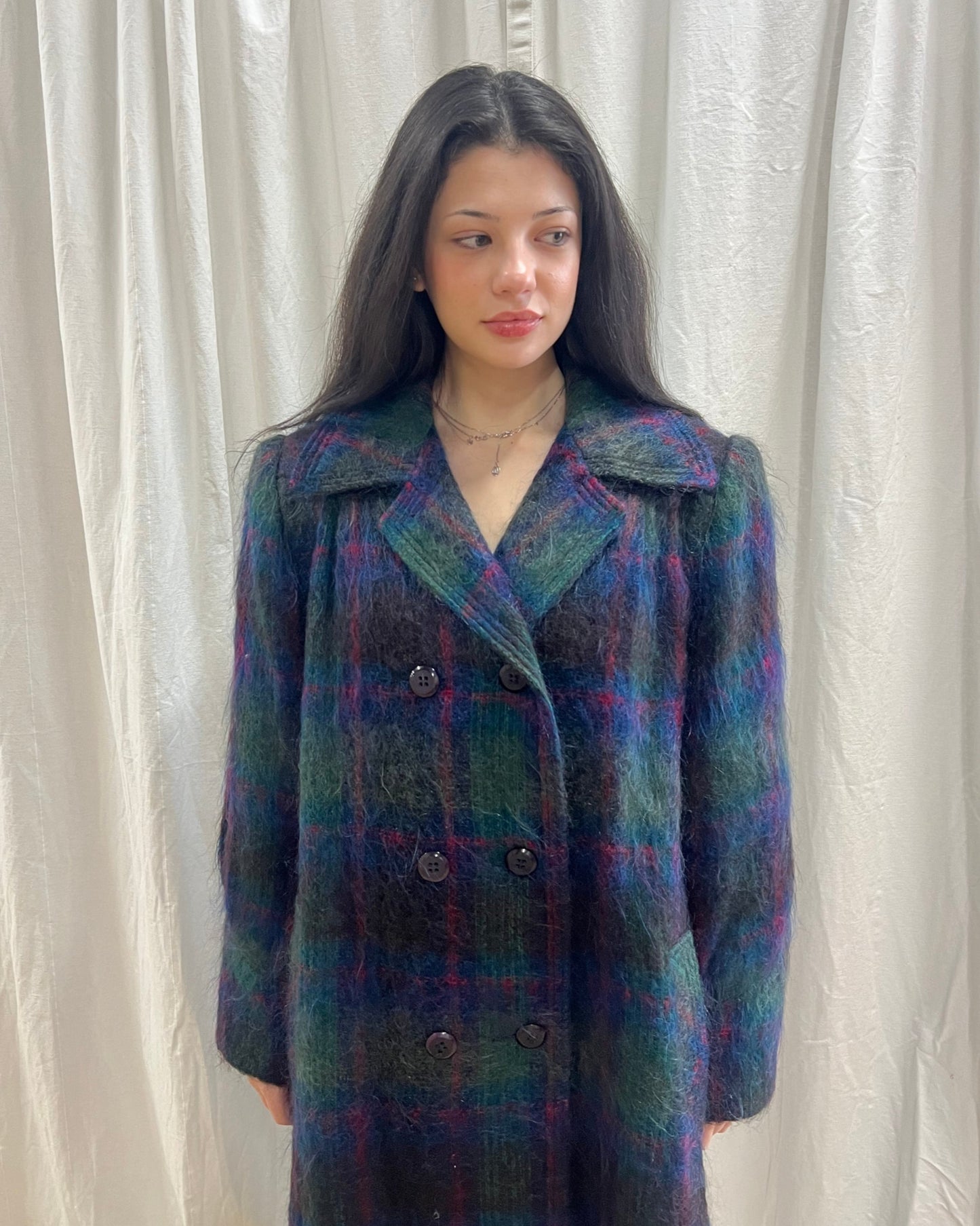 1980’s Plaid Wool Double Breasted Coat