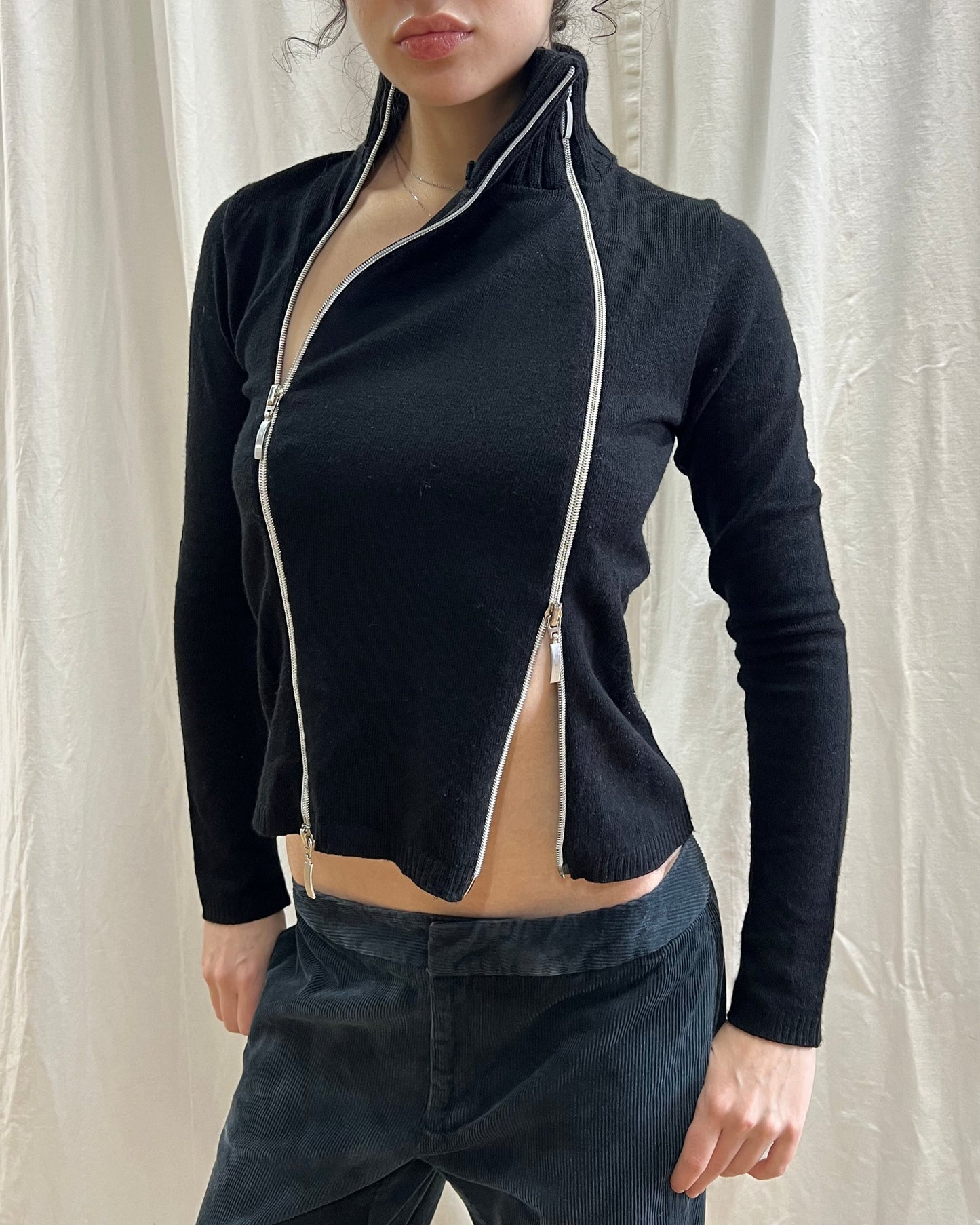 Black Turtleneck Double Zip Knit