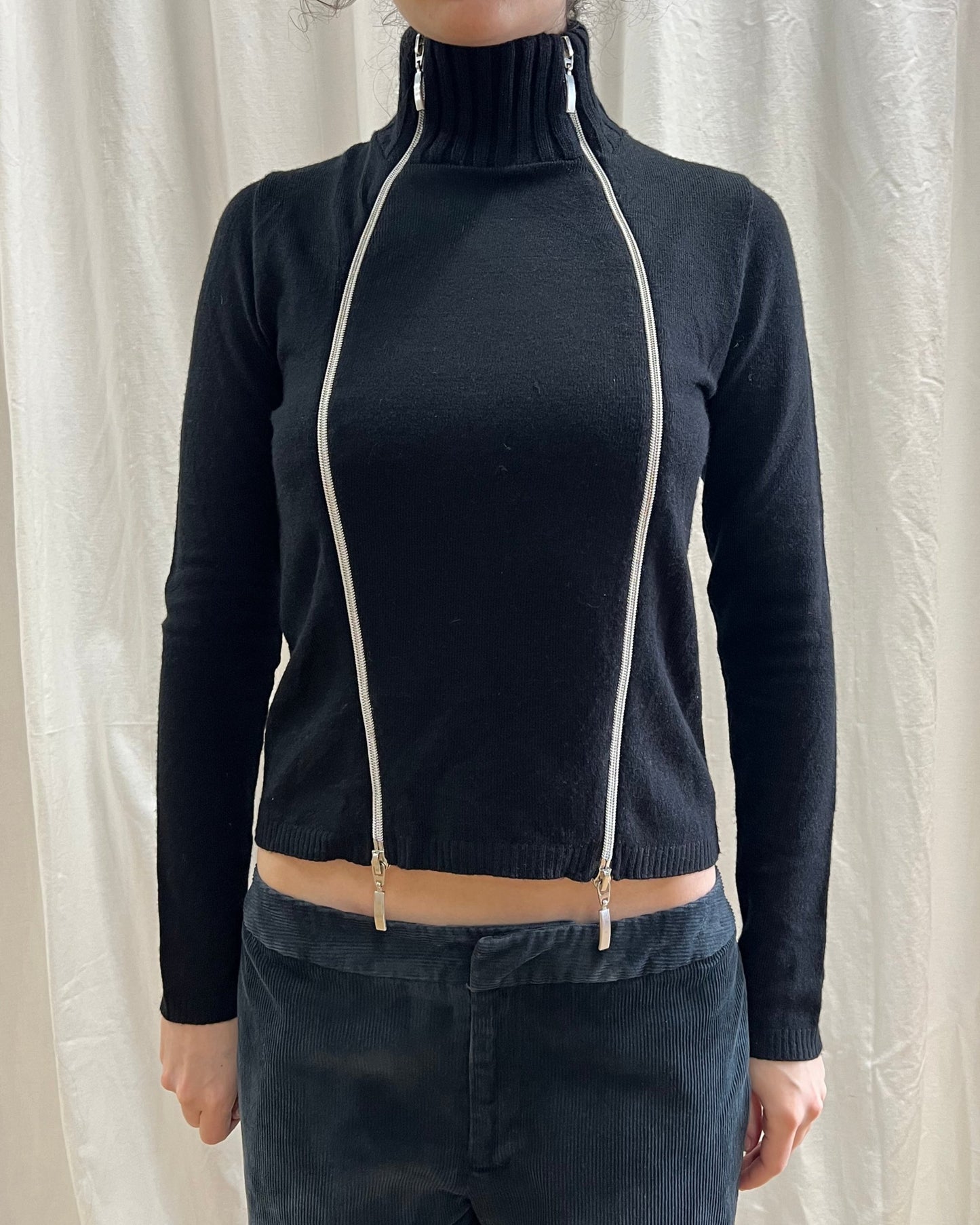 Black Turtleneck Double Zip Knit
