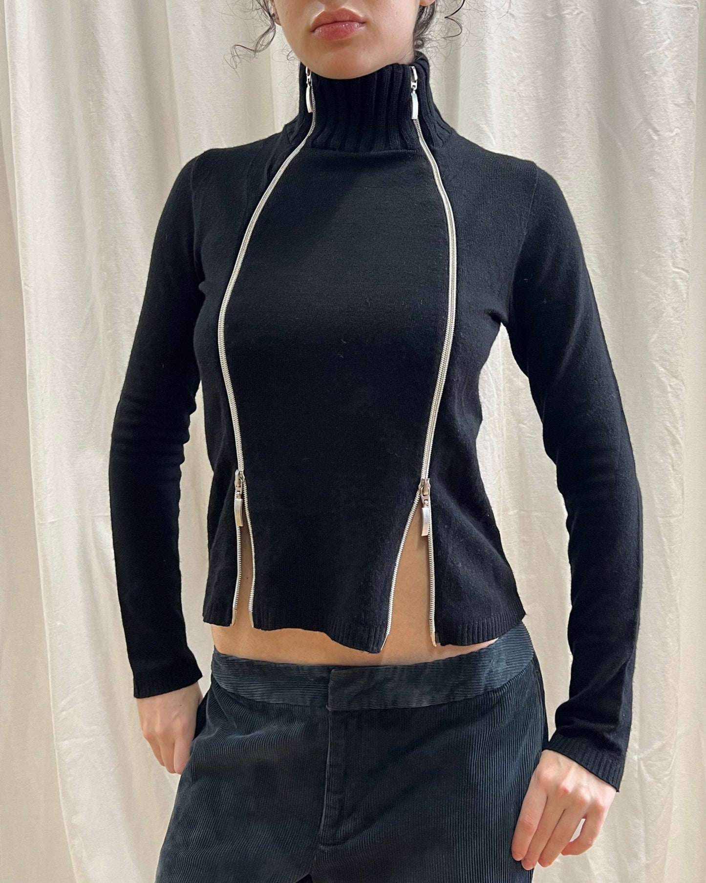 Black Turtleneck Double Zip Knit