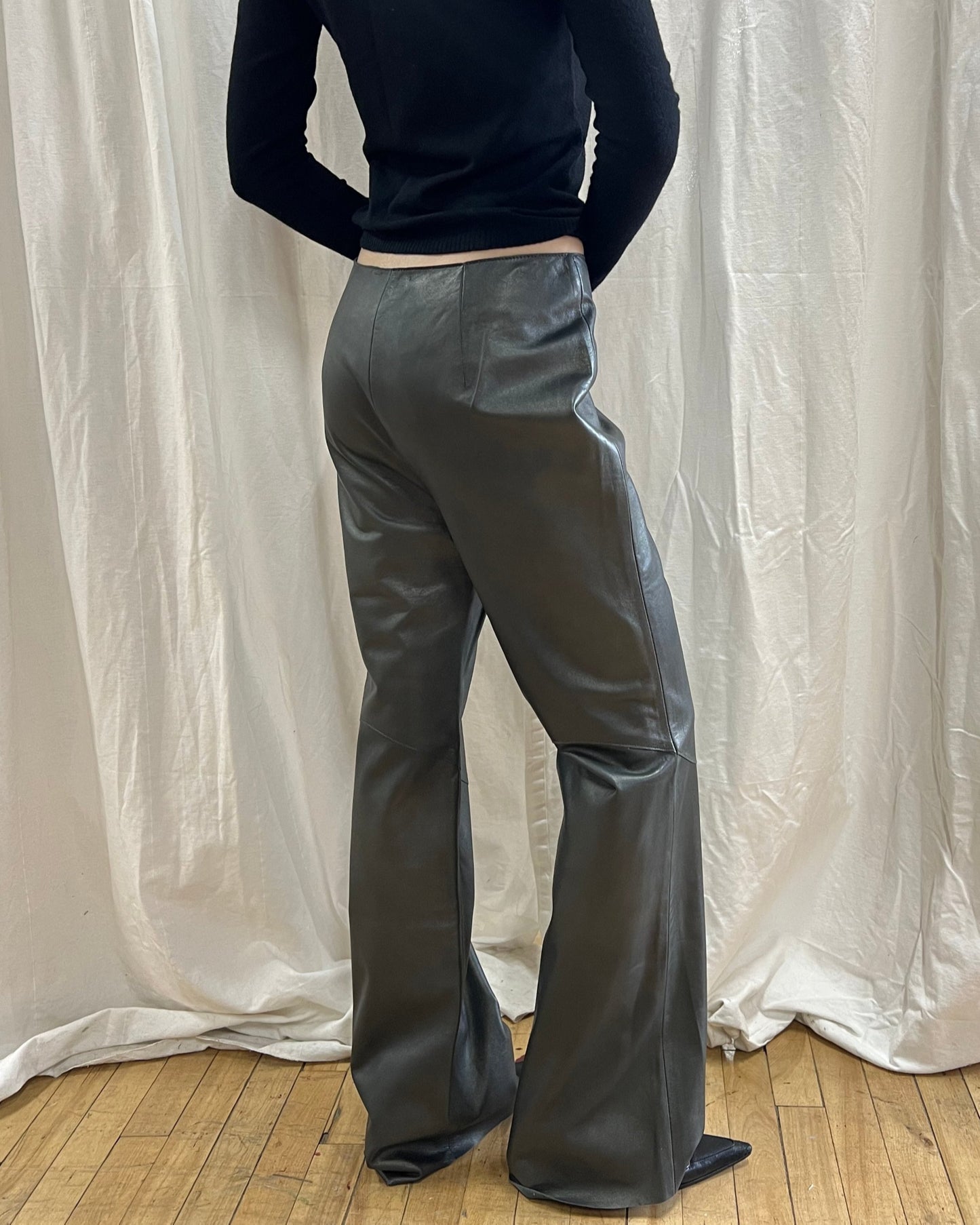 Genuine Leather Flare Leg Trousers