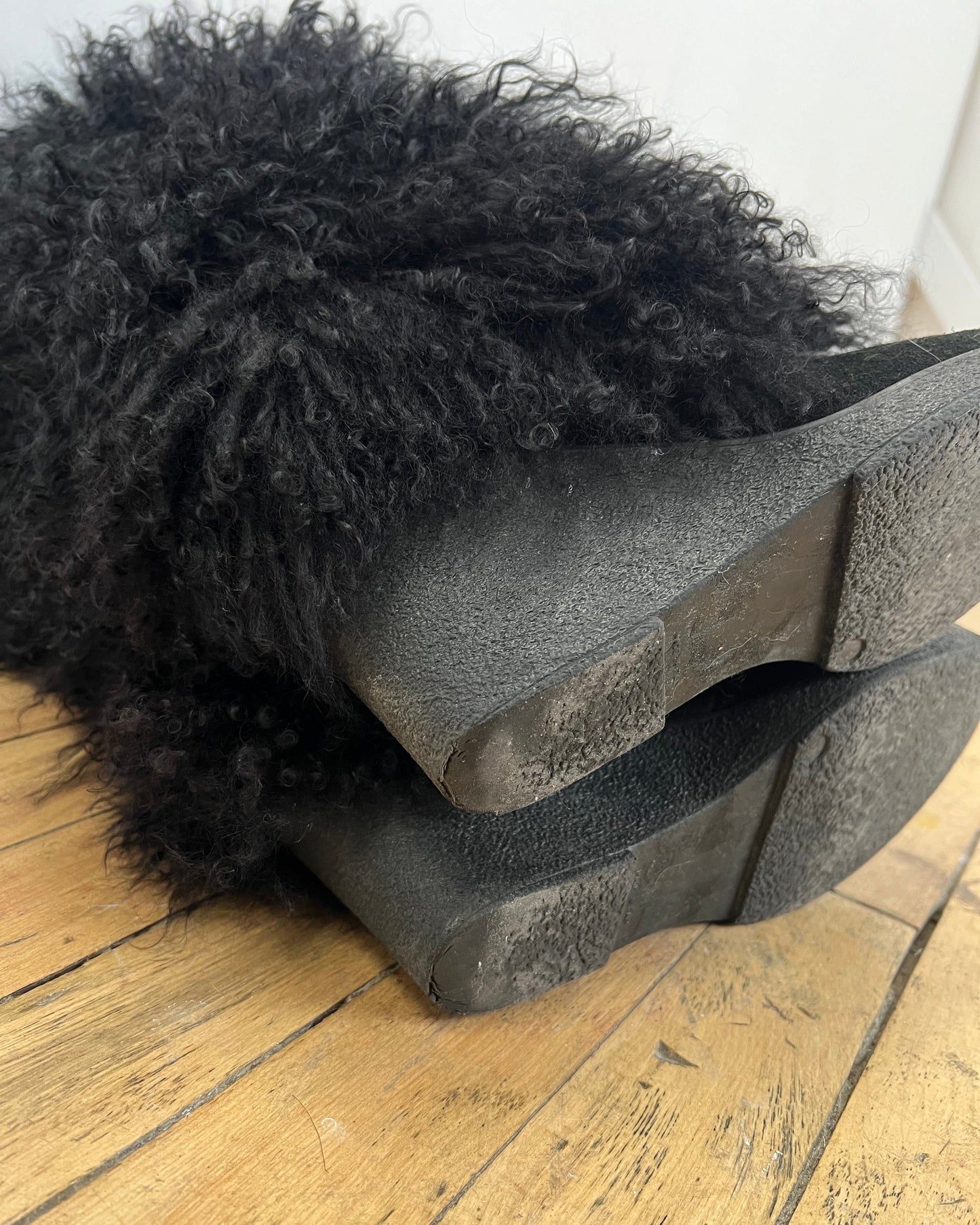 Genuine Mongolian Fur Black Knee High Boots