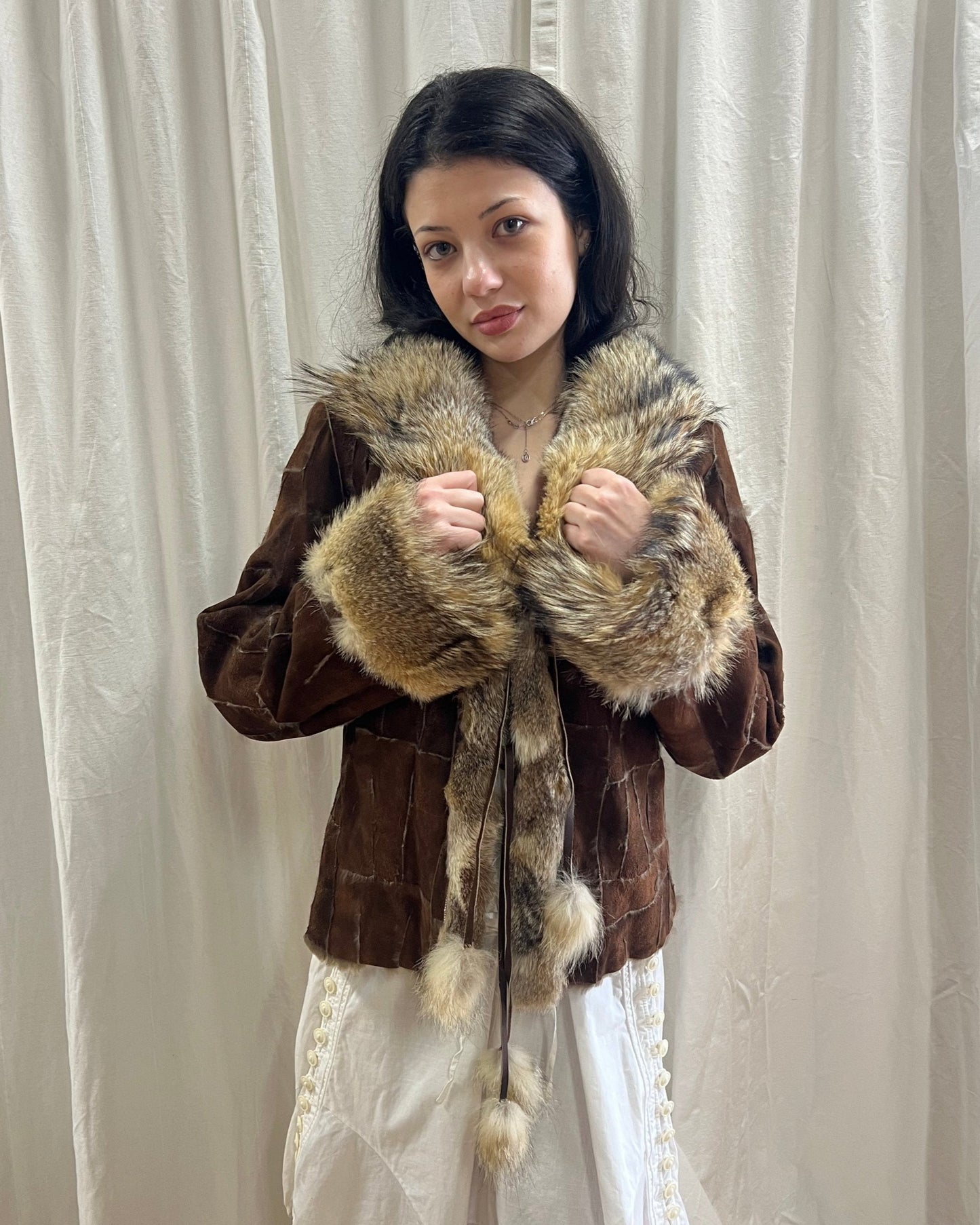 Vintage Reversible Brown Genuine Suede & Fur Coat