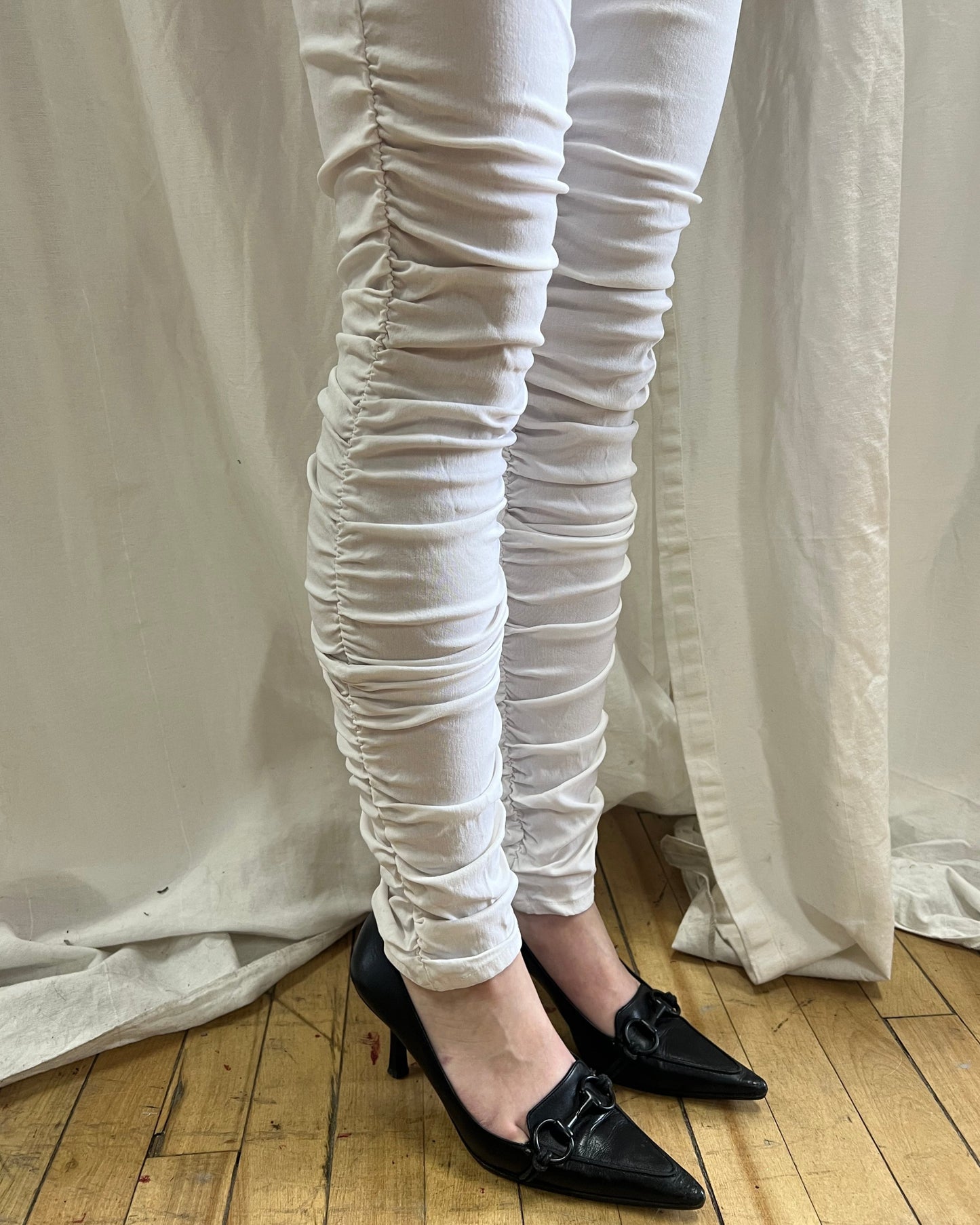 Japanese Designer White Ruched Skinny Pants