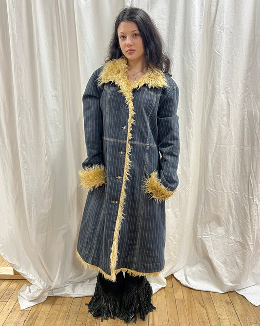 Denim & Faux Fur Penny Lane Style Coat