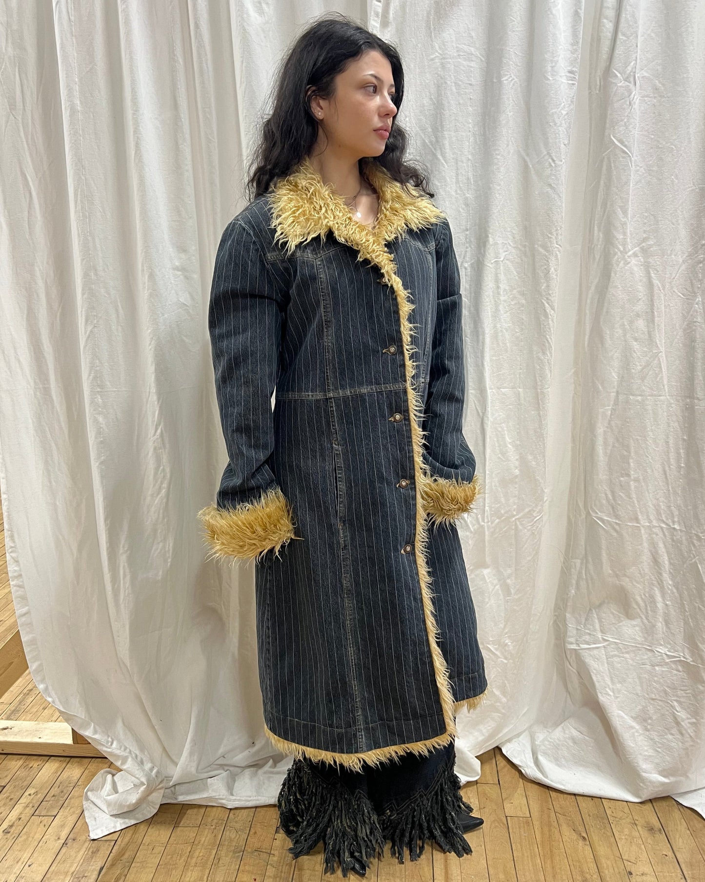 Denim & Faux Fur Penny Lane Style Coat