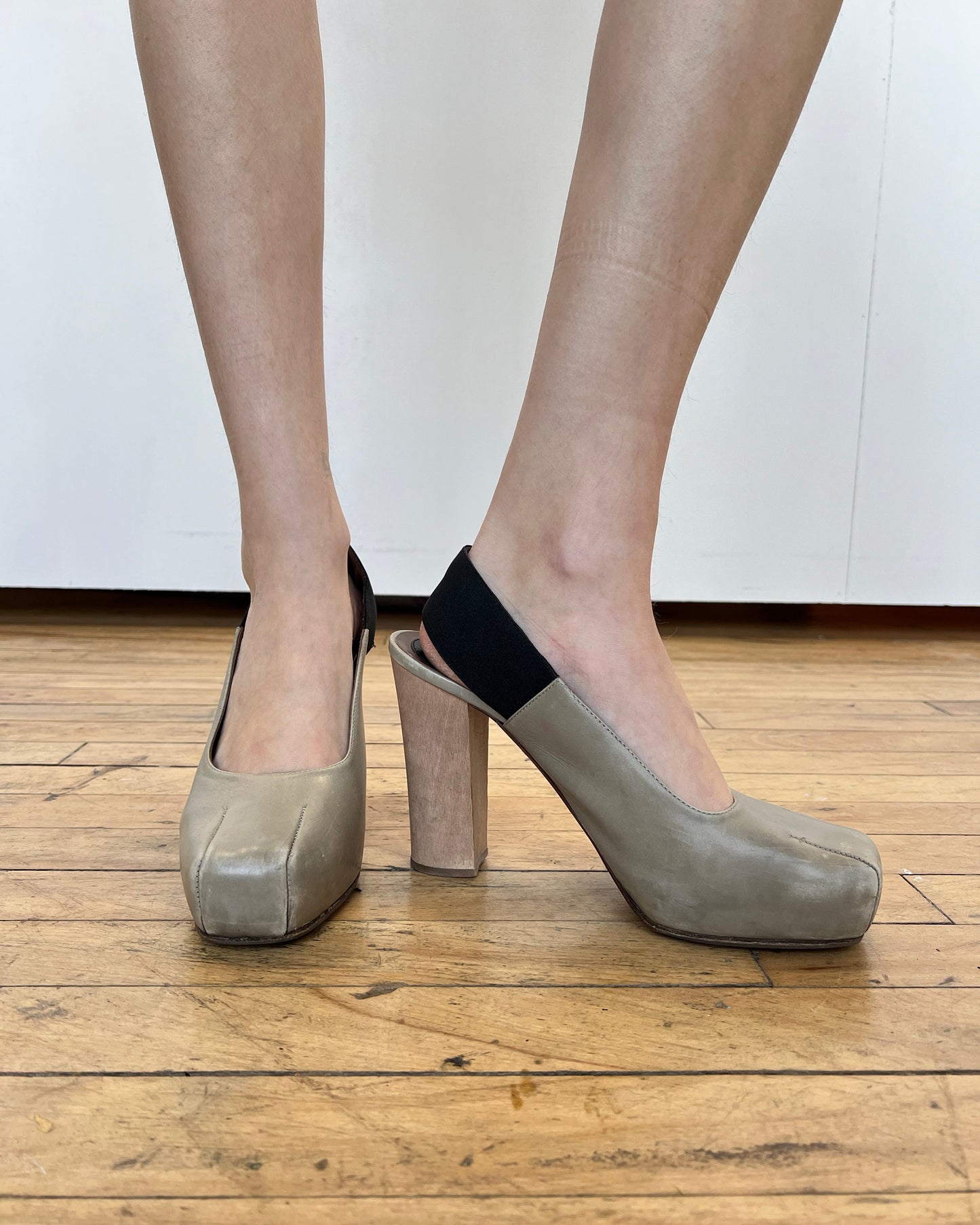 Marni Leather Wood Block Slingback Heels