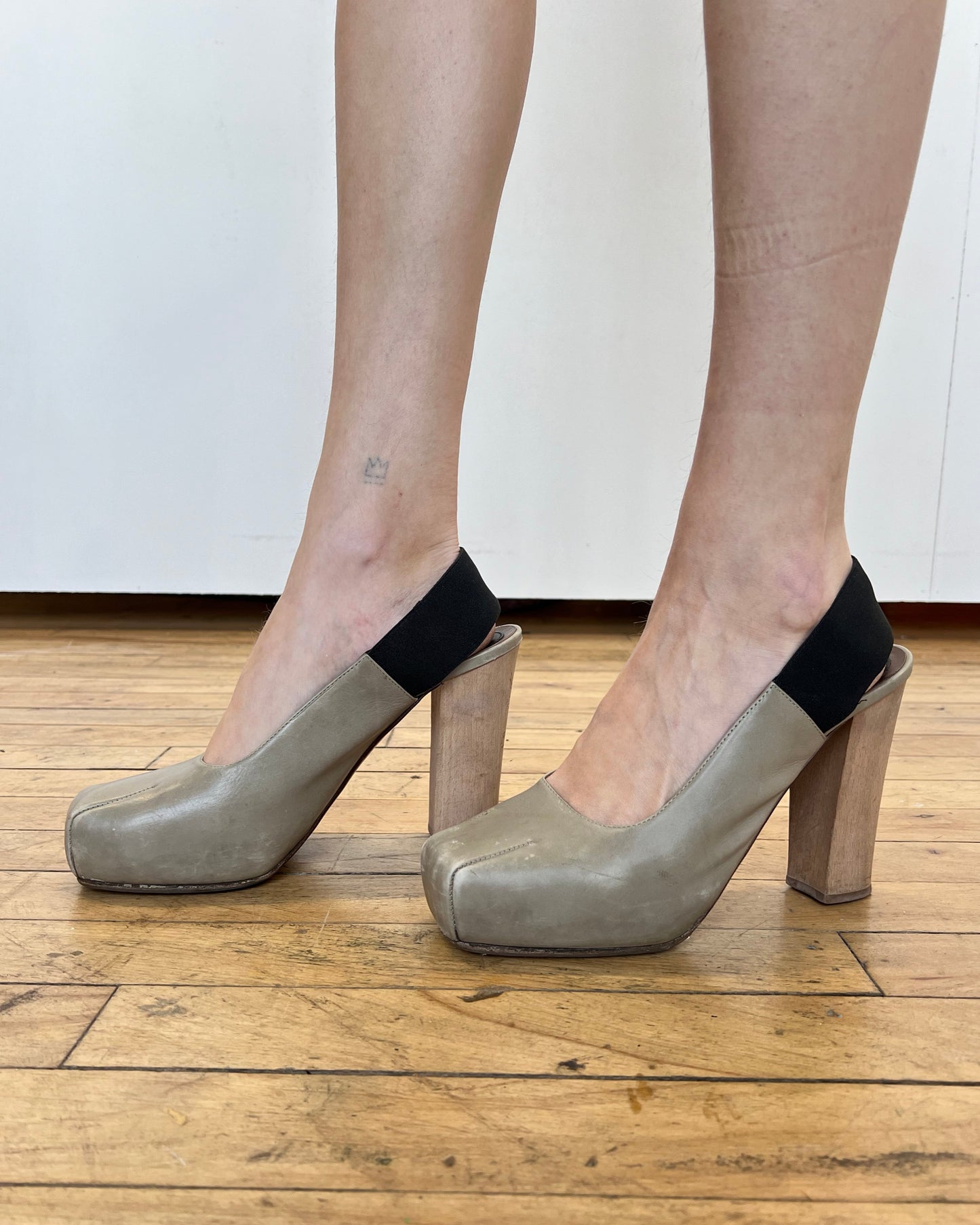 Marni Leather Wood Block Slingback Heels