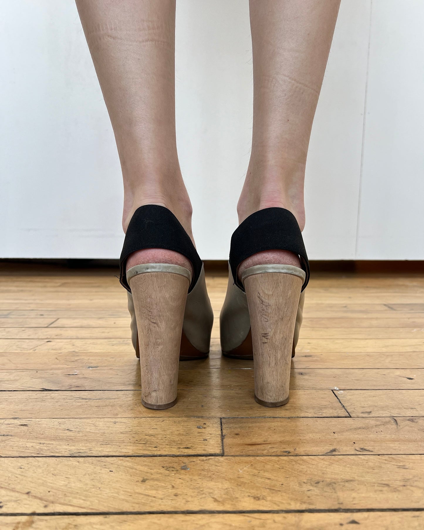 Marni Leather Wood Block Slingback Heels