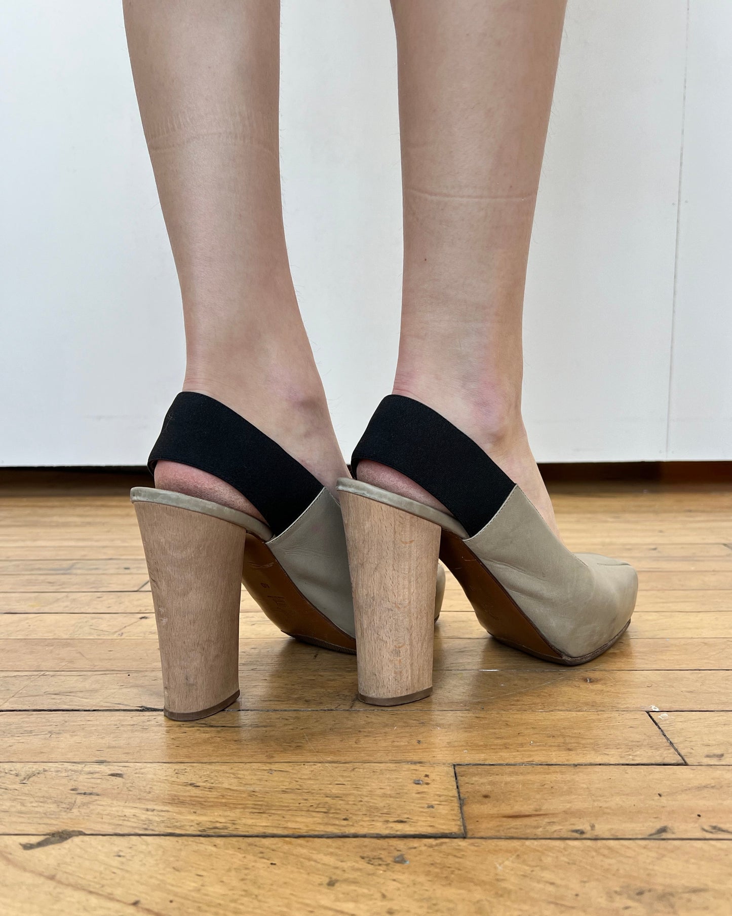 Marni Leather Wood Block Slingback Heels