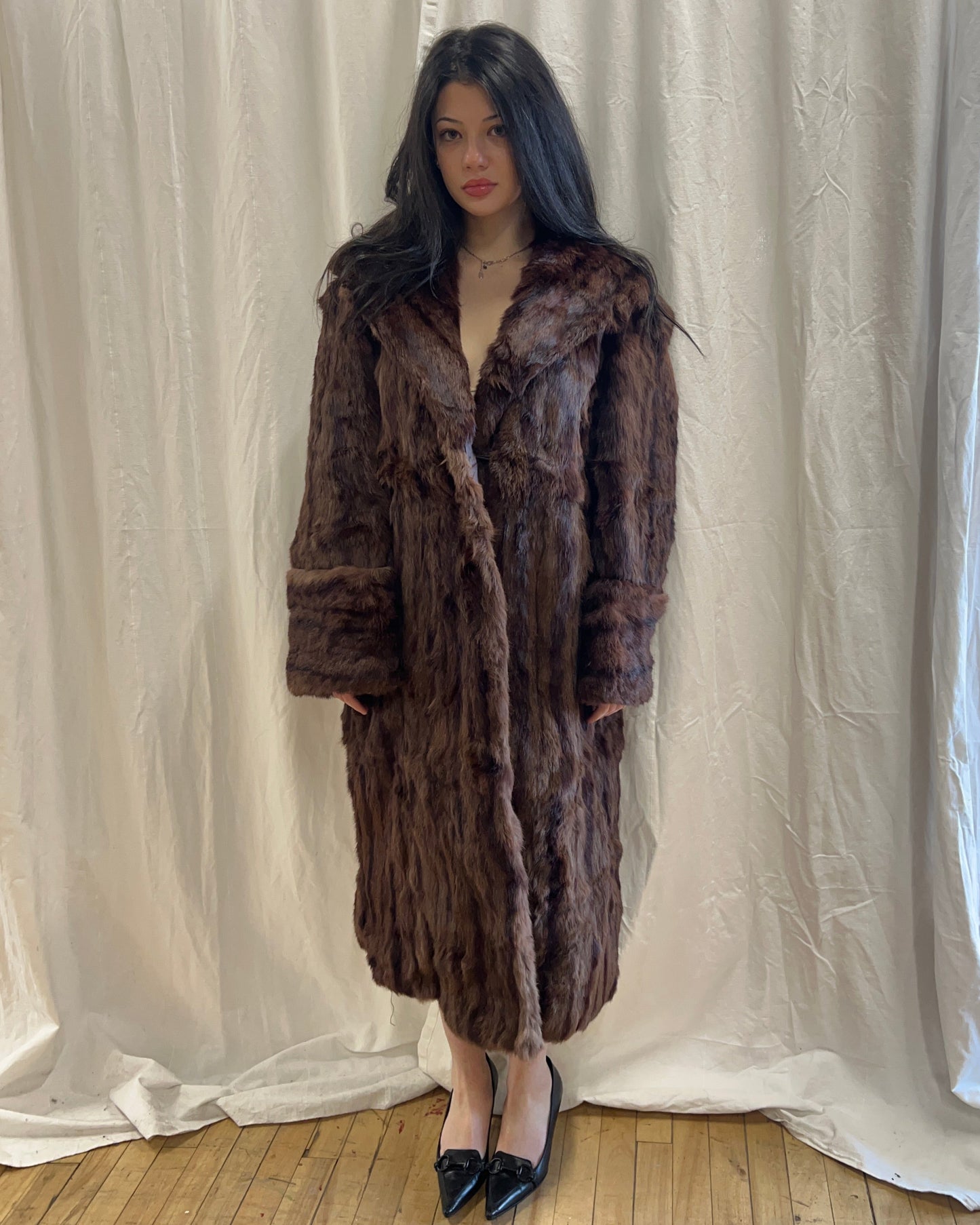 Vintage Chocolate Brown Rabbit Fur Coat