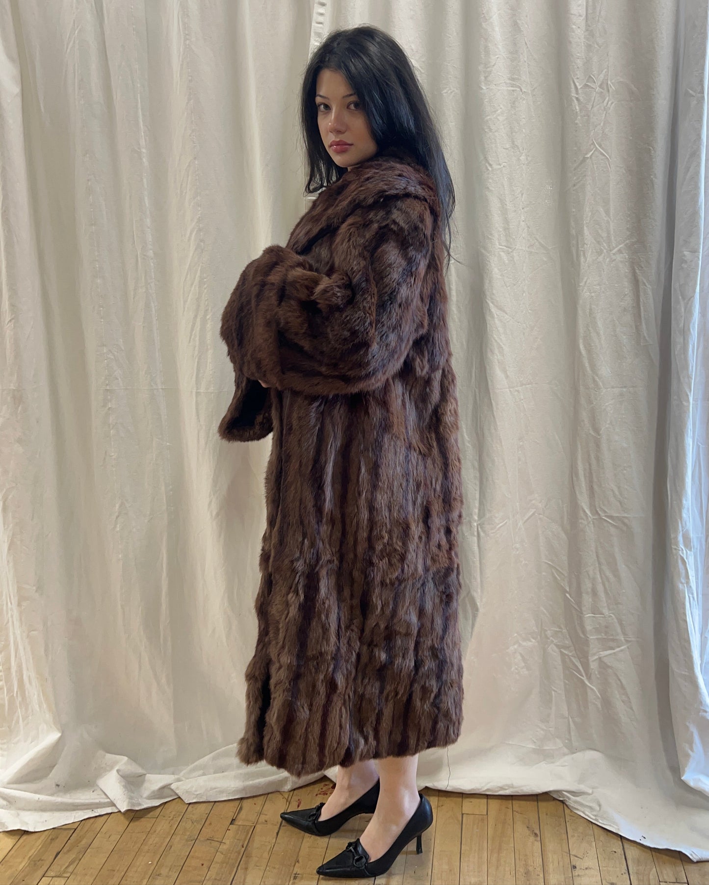 Vintage Chocolate Brown Rabbit Fur Coat