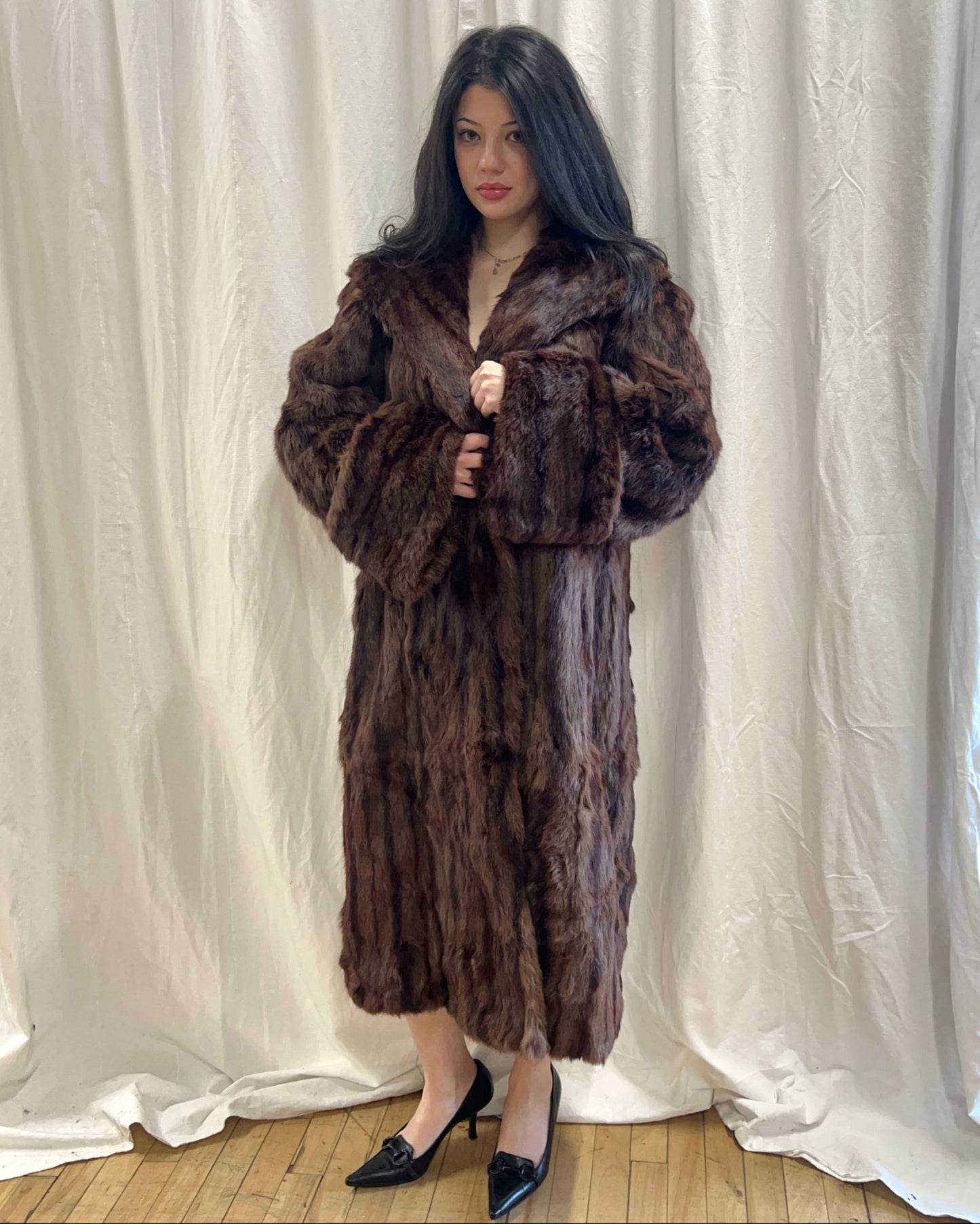 Vintage Chocolate Brown Rabbit Fur Coat