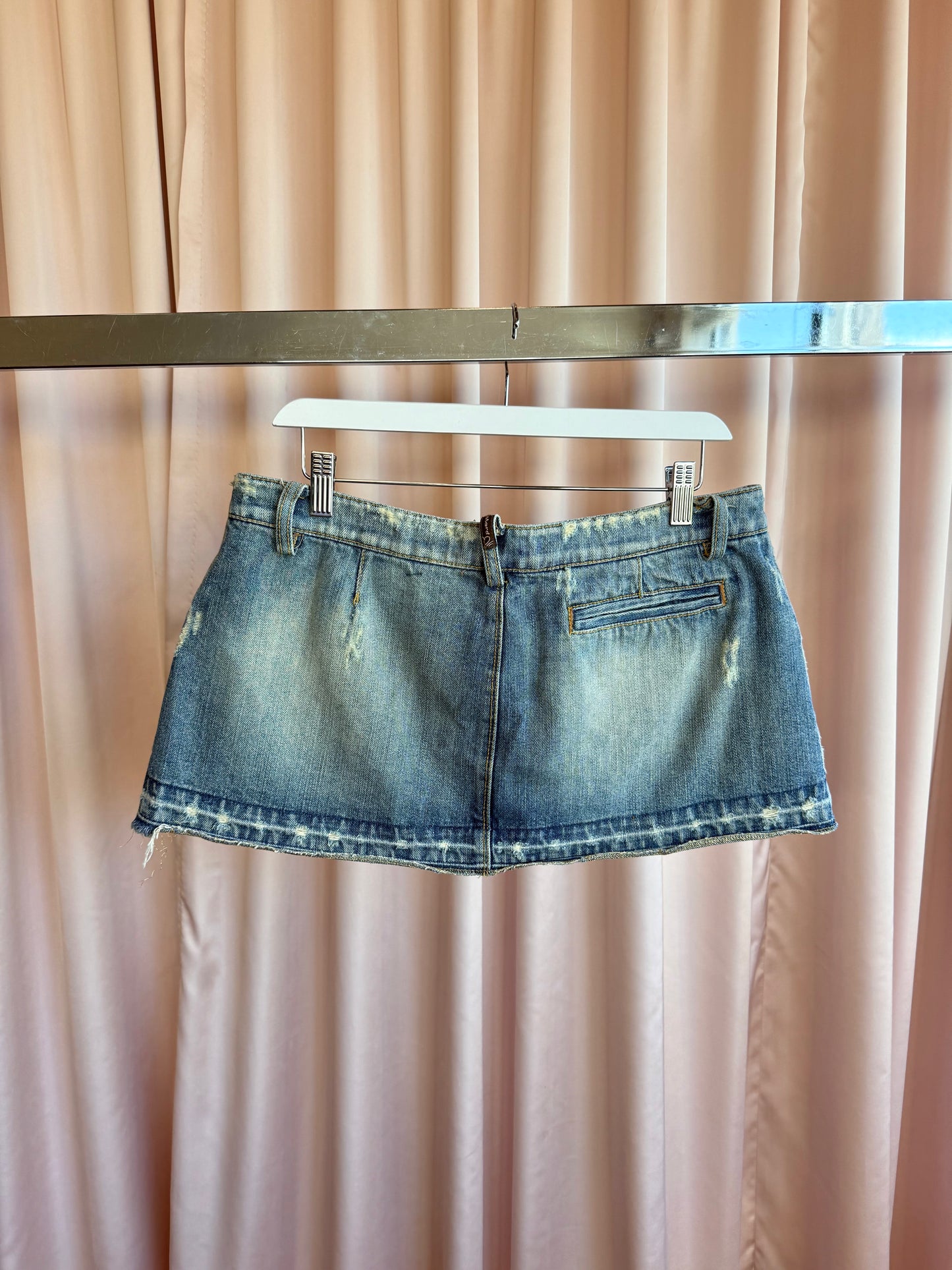 Italian Brand Distressed Denim Exposed Zipper Low Rise Mini Skirt