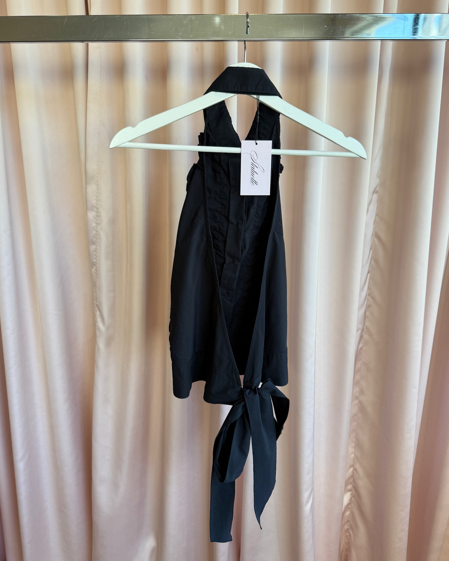 French Brand Black Ruffled Open Back Halter Top