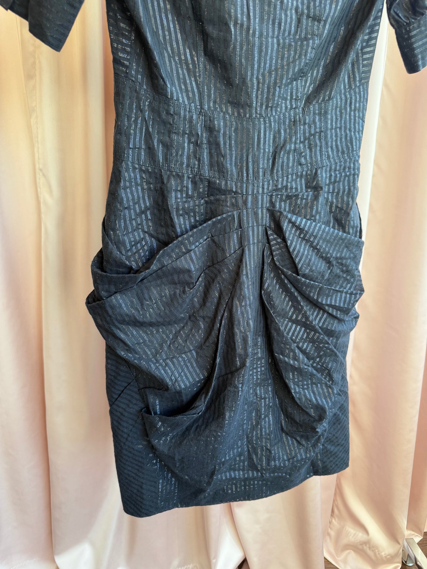 All Saints Black Shimmer Pinstripe Elma Shirt Dress
