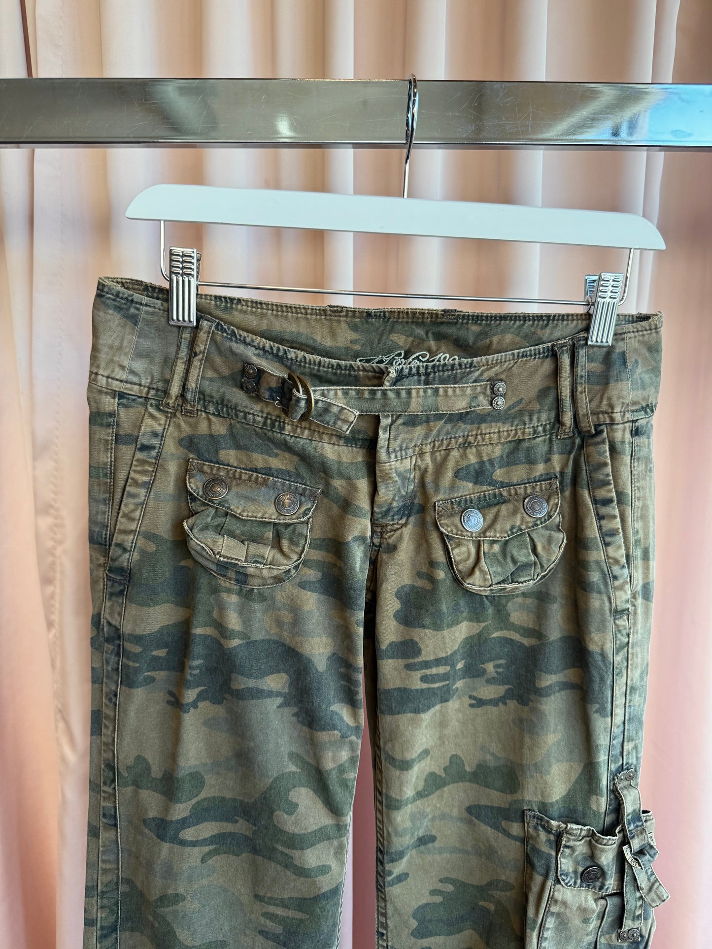 French Brand Camouflage Low Rise Bootcut Cargo Pants