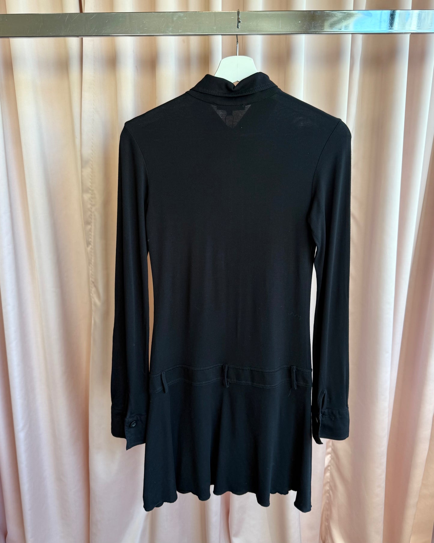 Italian Brand Black Long Sleeve Button Up Shirt Mini Dress