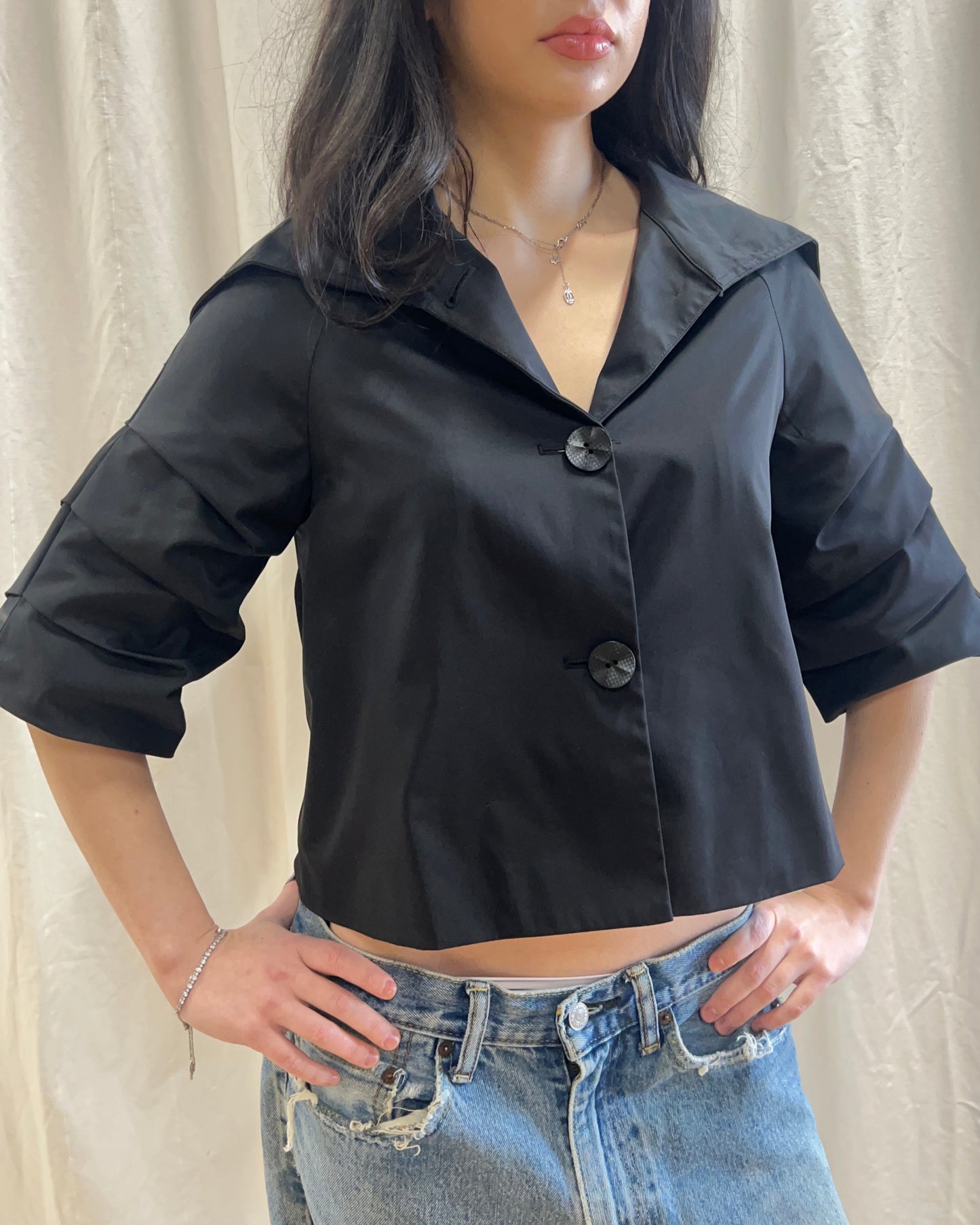 Black Half Length Sleeve Peacoat