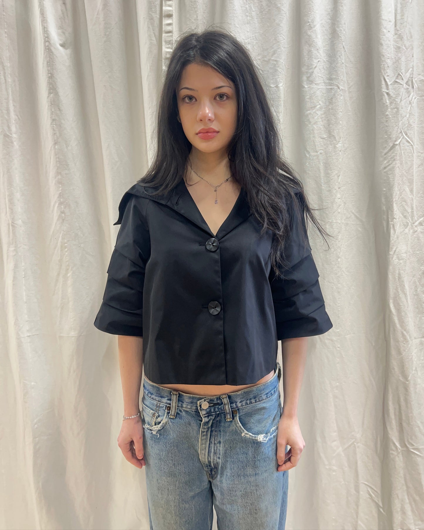 Black Half Length Sleeve Peacoat