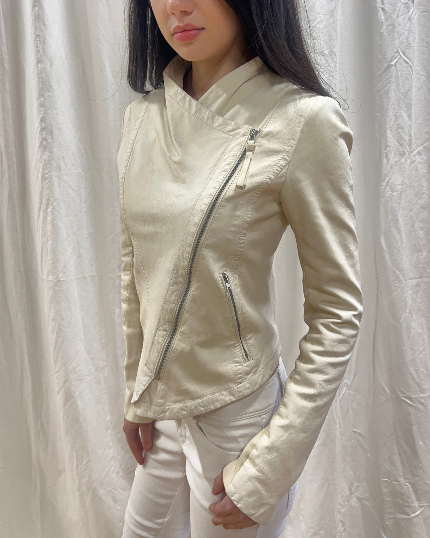 Cream White Genuine Lamb Leather Jacket