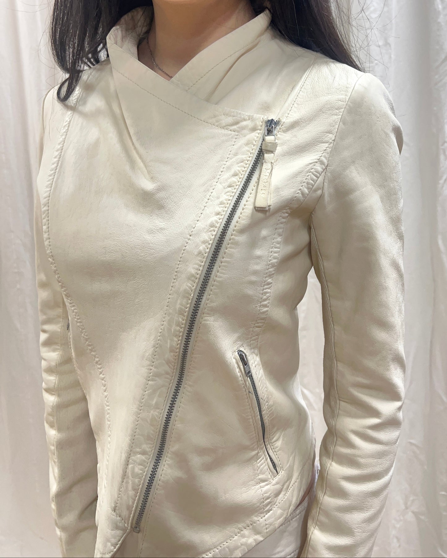 Cream White Genuine Lamb Leather Jacket