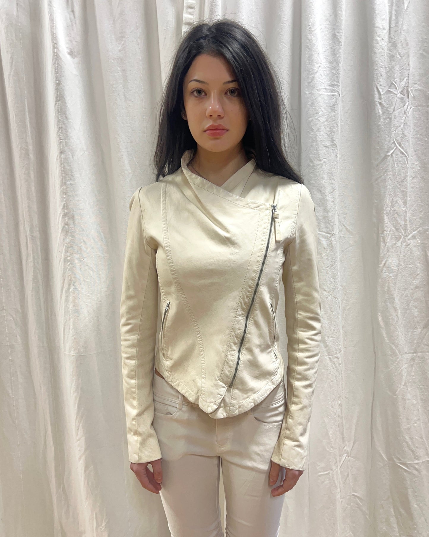 Cream White Genuine Lamb Leather Jacket