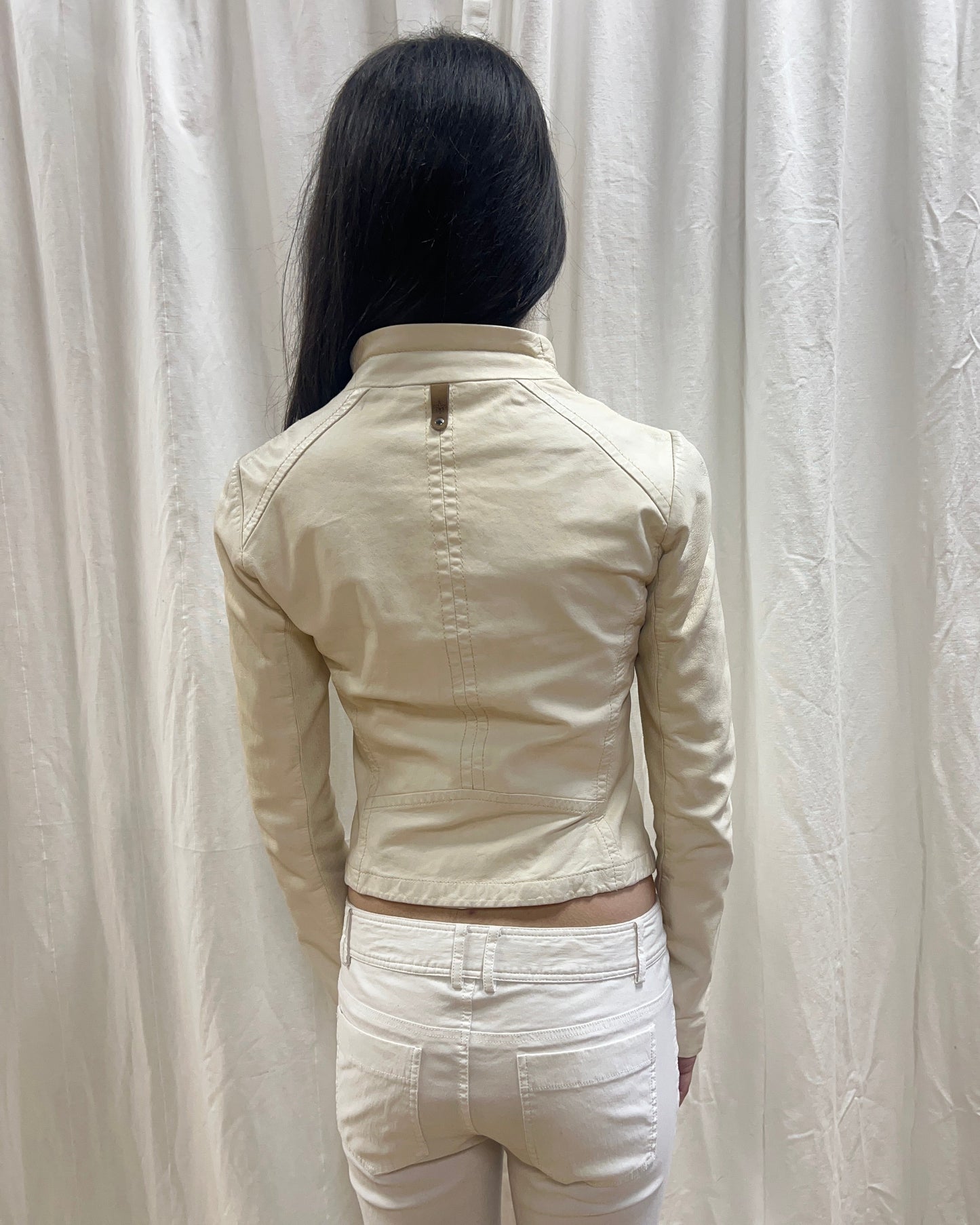 Cream White Genuine Lamb Leather Jacket