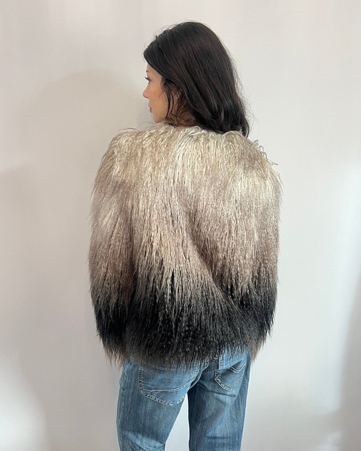 Faux Fur Shaggy Black & Grey Gradient Coat