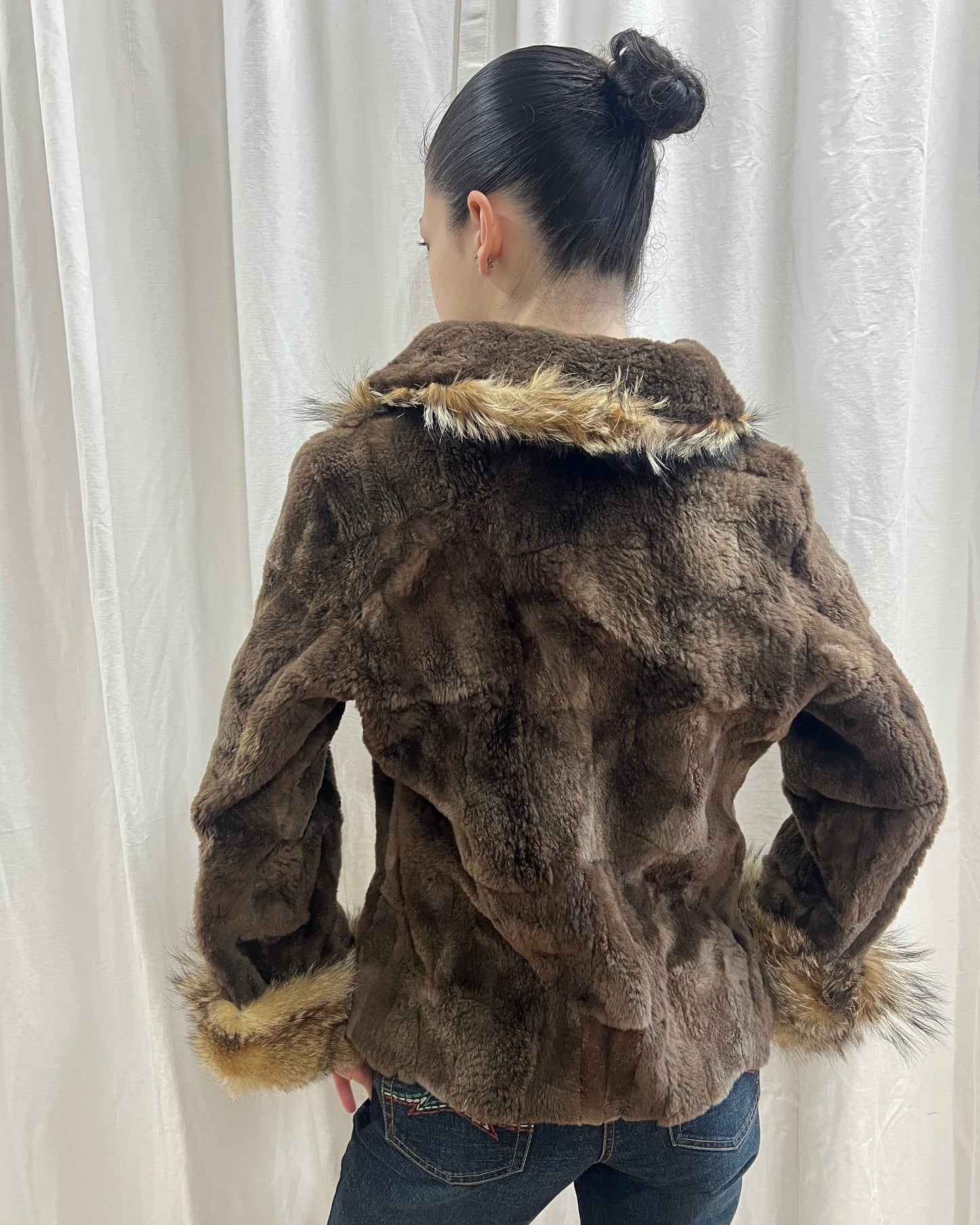 Vintage Reversible Brown Genuine Suede & Fur Coat