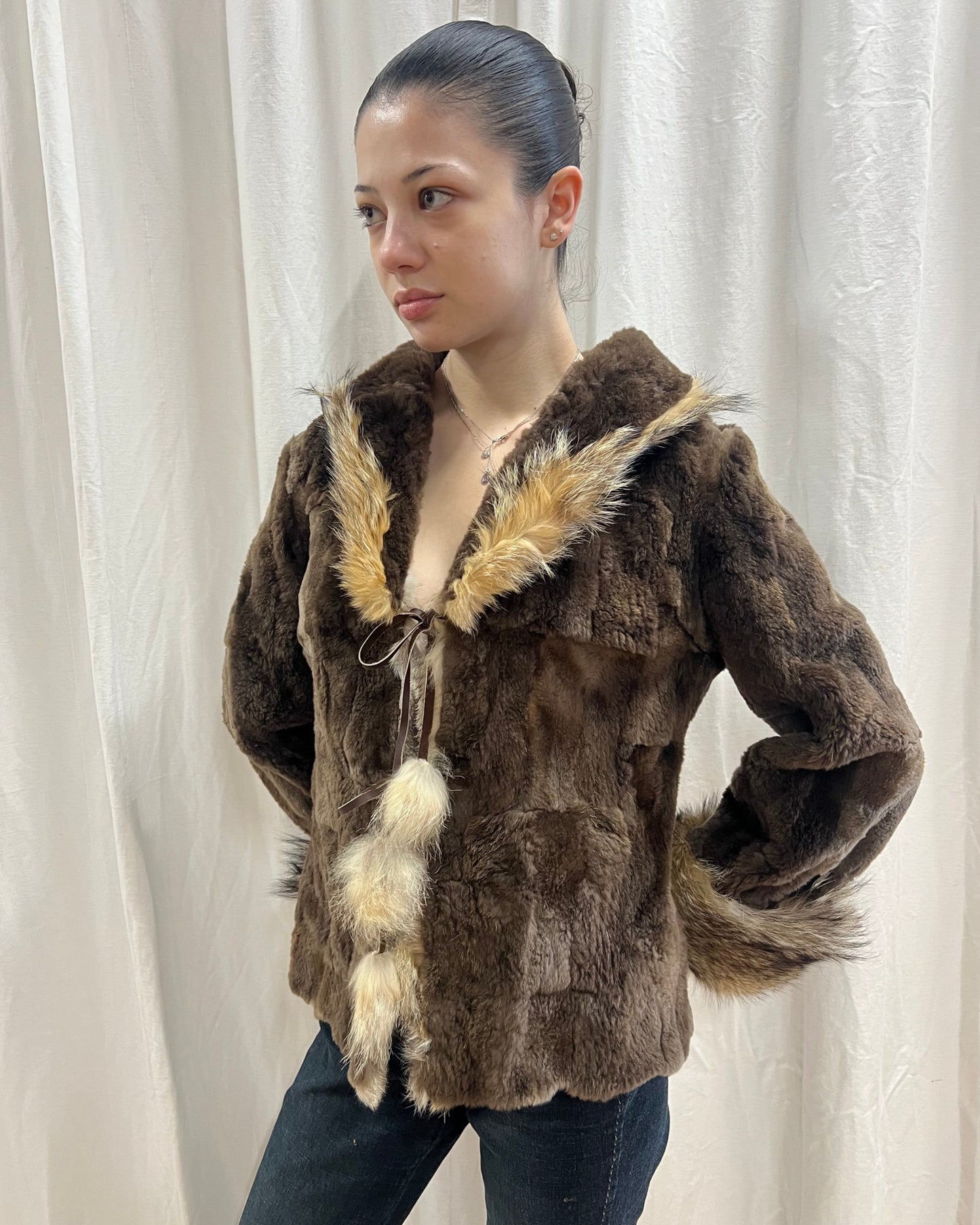 Vintage Reversible Brown Genuine Suede & Fur Coat