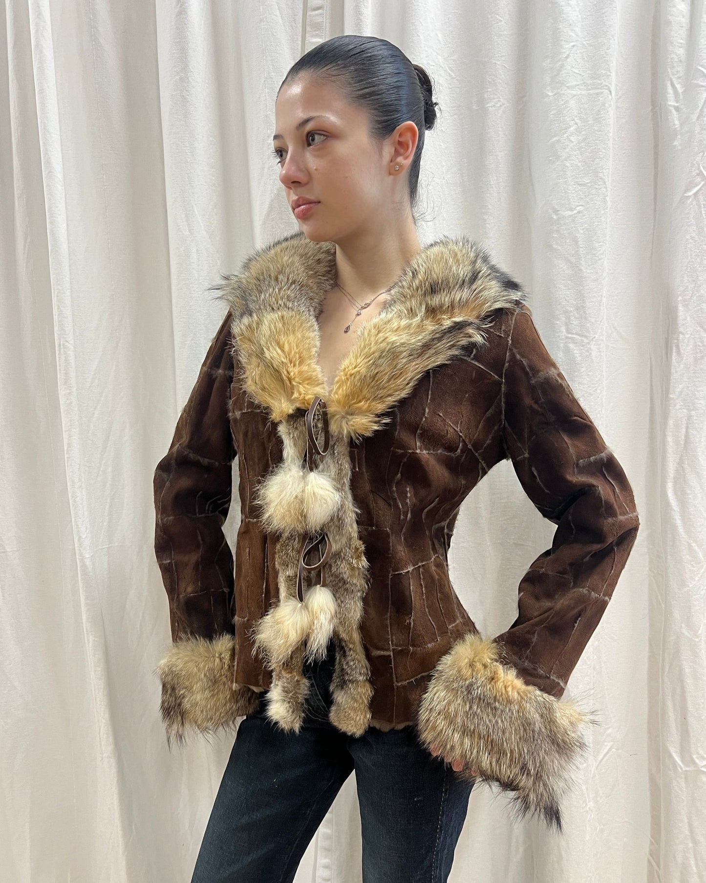 Vintage Reversible Brown Genuine Suede & Fur Coat