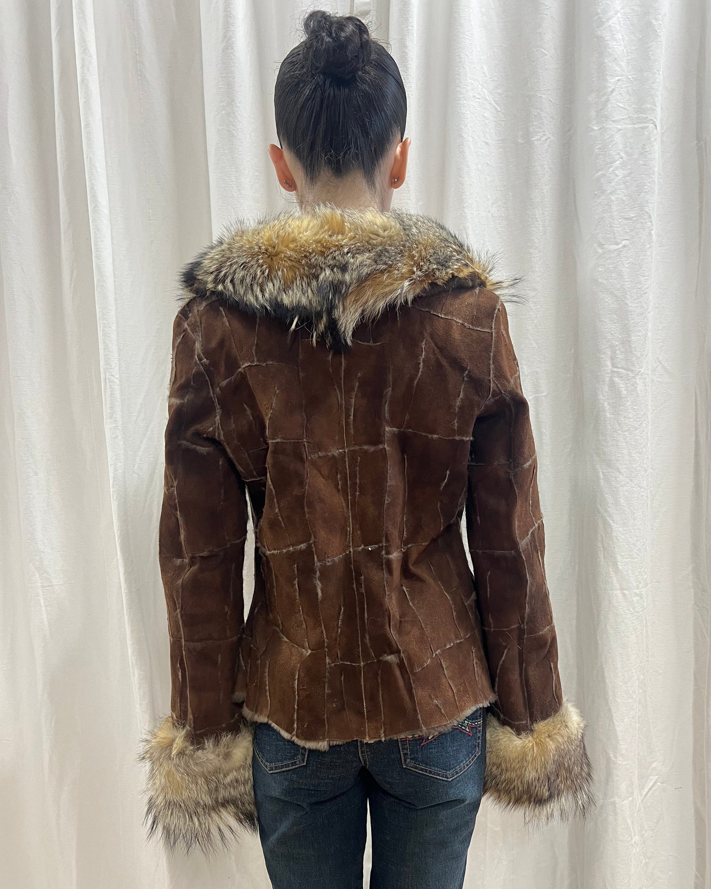 Vintage Reversible Brown Genuine Suede & Fur Coat