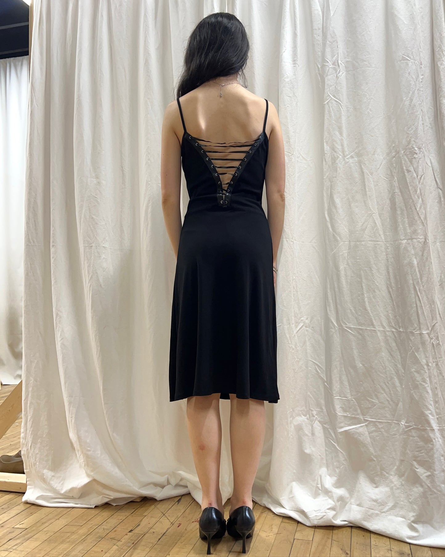 Morgan de Toi Lace Up Back Sleeveless Dress
