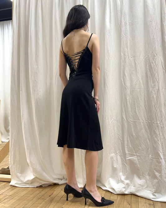 Morgan de Toi Lace Up Back Sleeveless Dress