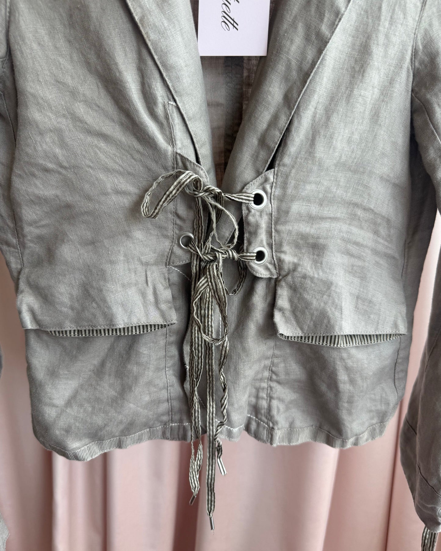 French Brand Grey 100% Linen Asymmetric Blazer
