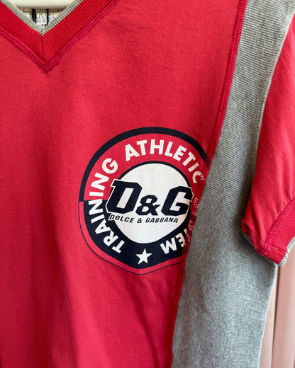 D&G F/W 2006 "Training Athletic" Two Tone Graphic V-Neck T-Shirt