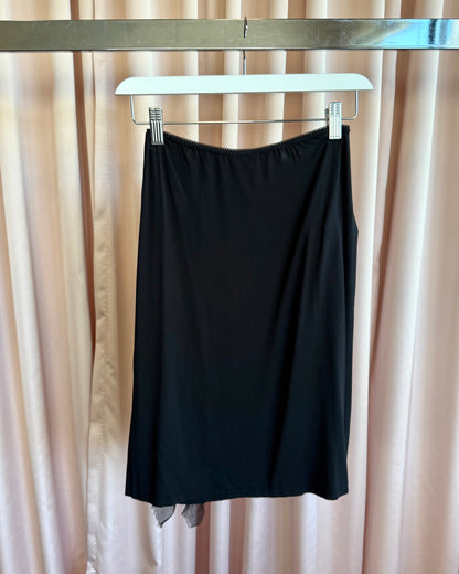 Italian Designer Black Micromodal Silk Ruffle Midi Skirt