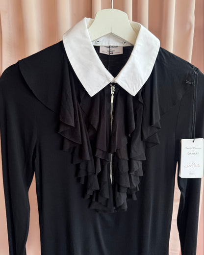 Chantal Thomass x Damart Detachable Collar & Ruffle Black Long Sleeve Top