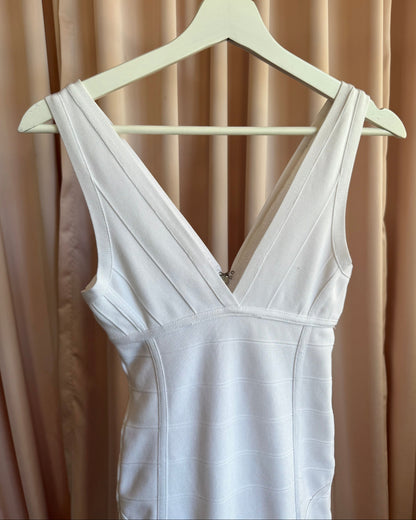Bebe White V-Neck Mini Bandage Bodycon Dress