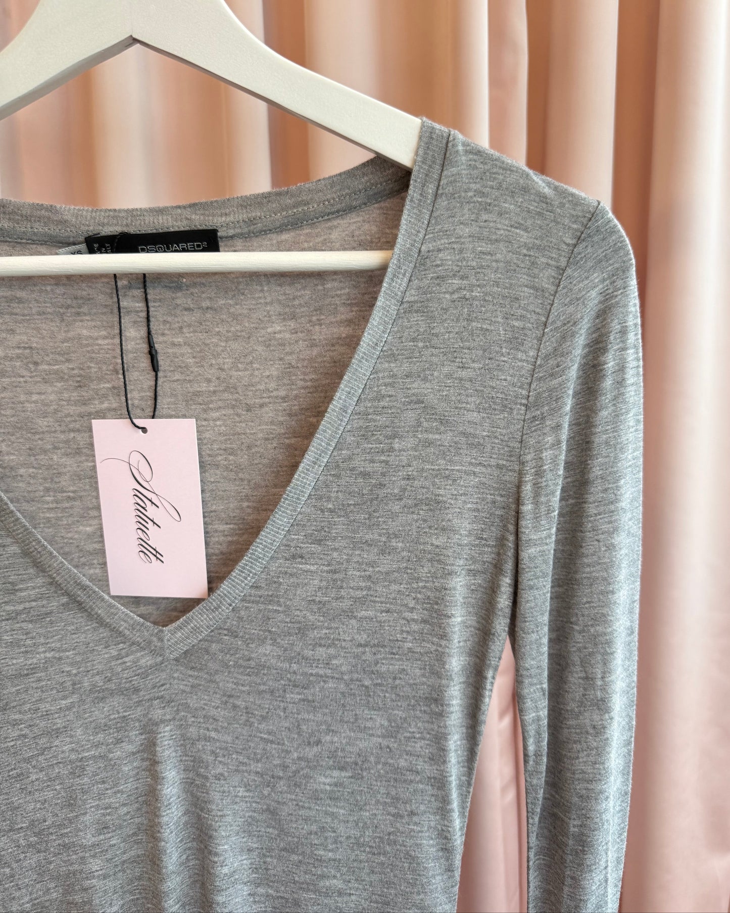 Dsquared² Grey Long Sleeve V-Neck Viscose Knit Top