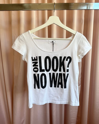 Japanese Brand "One Look? No Way" Black & White Text Graphic Top