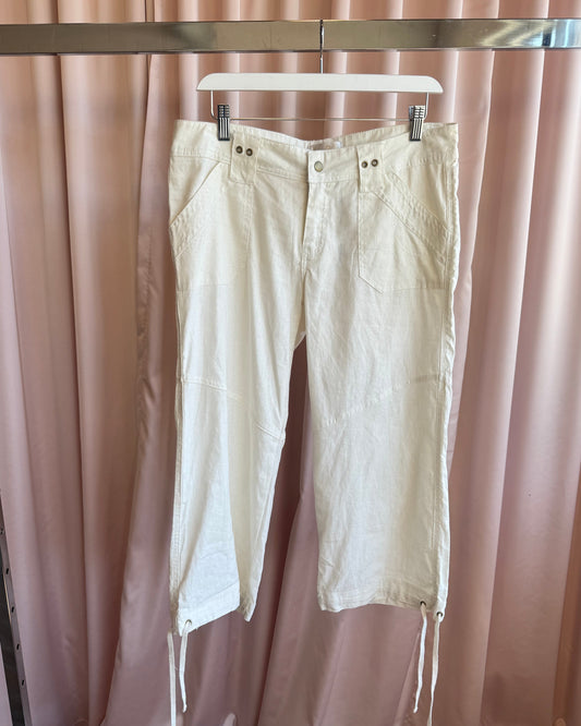2000's Costa Blanca Cream White Linen & Cotton Capri Pants
