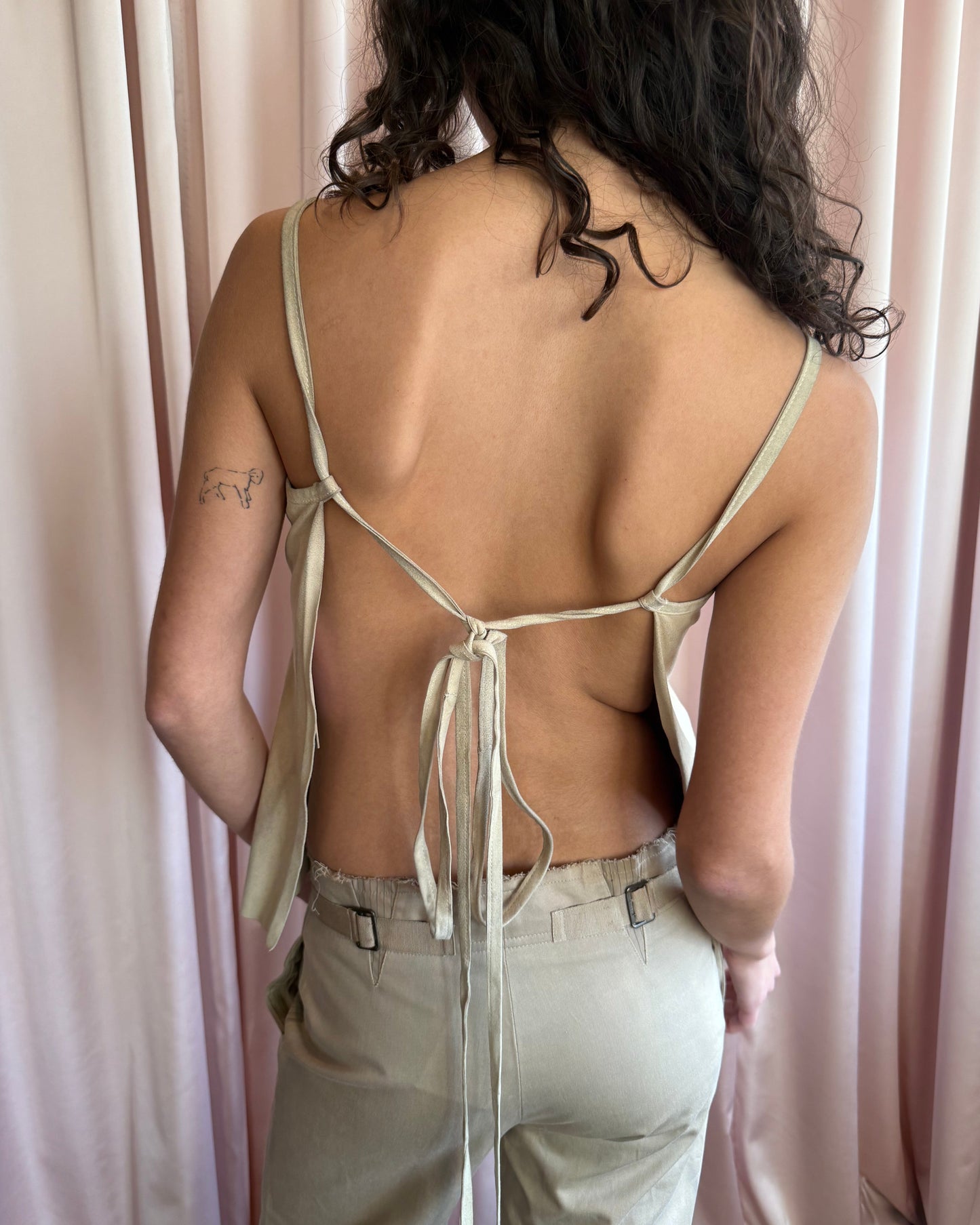 Plein Sud Deadstock 2000's Tan Suede Open Tie Back Tank Top