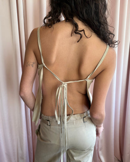 Plein Sud Deadstock 2000's Tan Suede Open Tie Back Tank Top