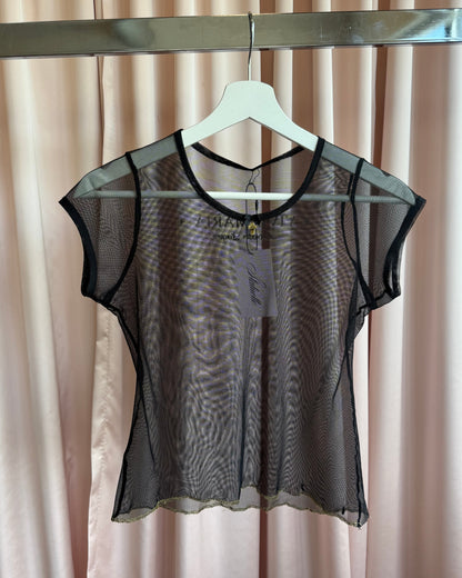 Vive Maria Black Mesh Printed Short Sleeve Top