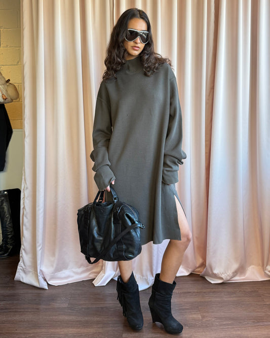 Rick Owens F/W 15 Sphinx Dark Dust Mock Neck Knit Long Sleeve Dress