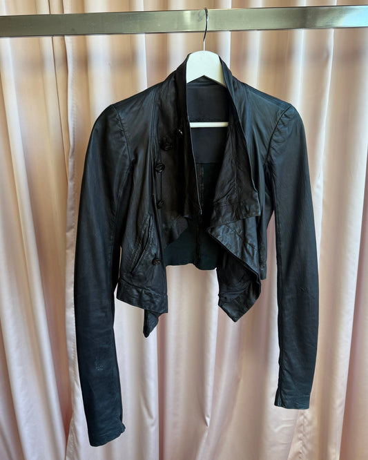 Rick Owens Olmar & Mirta 2000's Black Lamb Leather Cropped Jacket